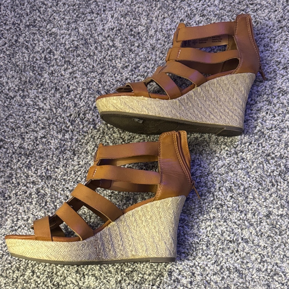 MIA Tan Strappy Wedge Sandals